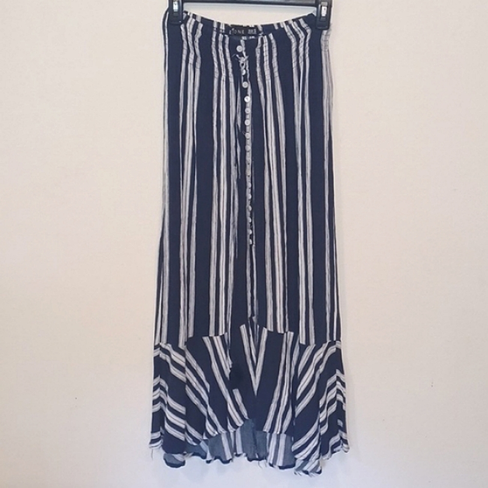 Navy and white striped skirt